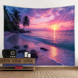 Arazzo con vista sul mare, appeso a parete con stampa bohémien, soggiorno, decorazione artistica della camera da letto, spiaggia, tramonto, decorazione della parete di casa