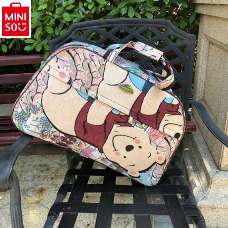 MINISO Disney Cartoon Winnie Bear Short Distance Travel Bag Large Capacity Fitness Storage Sweet Versatile Student Shoulder Bag