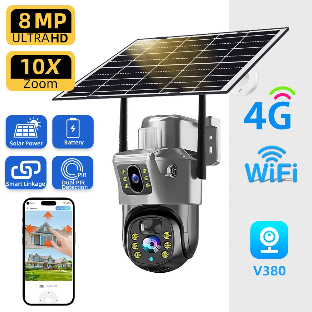 

Outdoor Security WiFi IP Camera 8MP 4K PTZ Auto Tracking Dual Lens Night Vision PIR Human Detection Dual Screen