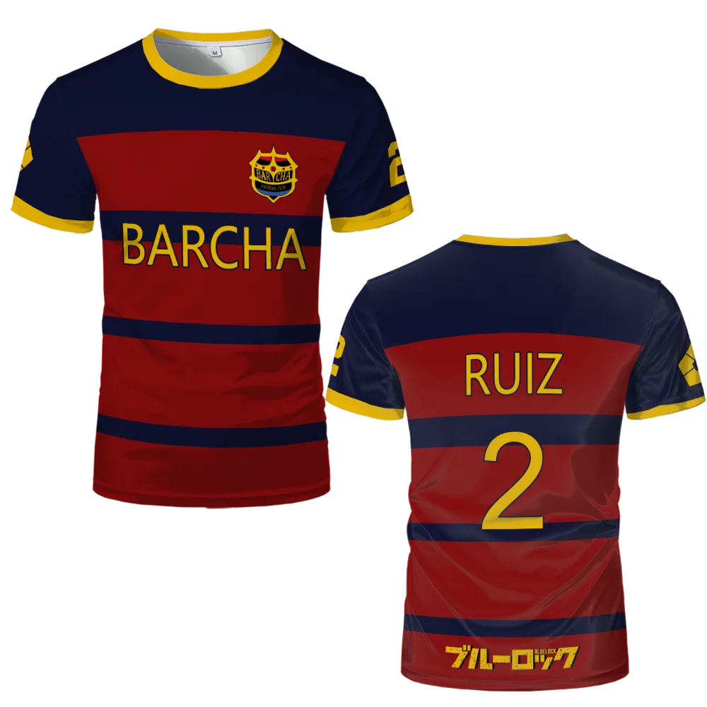 2024 نمط رياضي موضة رجل بنين تي شيرت أزرق قفل FC Barcha أنيمي تأثيري الرجال جيرسي الصيف قصيرة الأكمام الاتجاه المحملة القمم