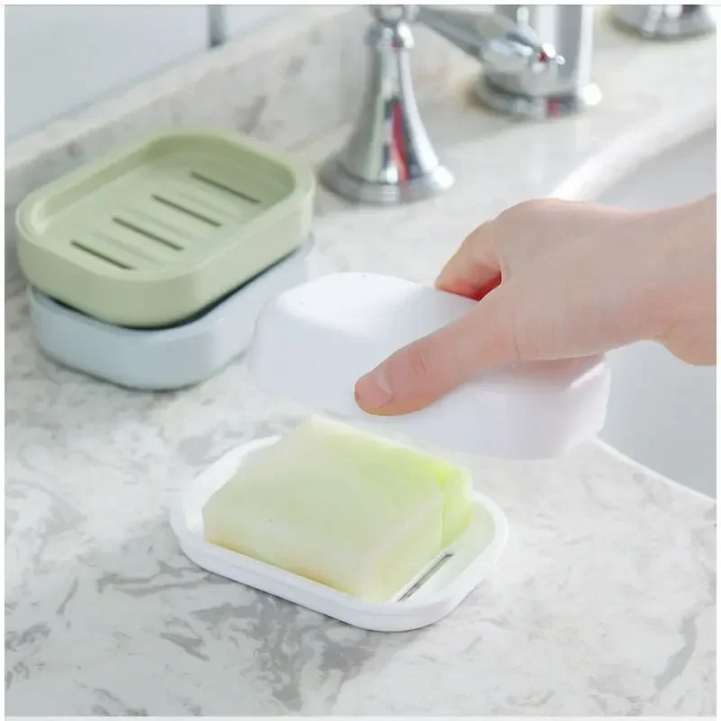 1Pcs Portable Soap Dishes Double-layer Plastic Soap Box Household Bathroom Drain Soap Tray Bathroom Soap Box With Cover