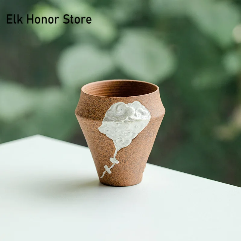 75ml Retro Old Rock Clay Cup Embossed Curium Nail Shenchu Cup Teacup Boutique Master Cups Mugs Tableware Supplies Collection