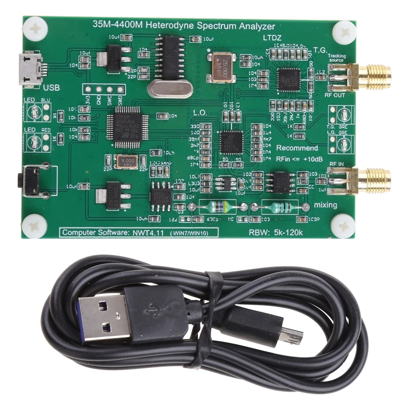 ipiip スペクトラムアナライザ USB 35mHz-4400mHz 35M-4400M スペクトラム信号源 RF 周波数ドメイン分析ツール スイープ帯域幅
