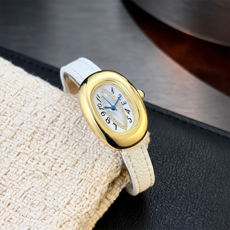 Minimalist Watch for Women - Oval Bathtub-shaped Dial Devil's Eye Leather Strap