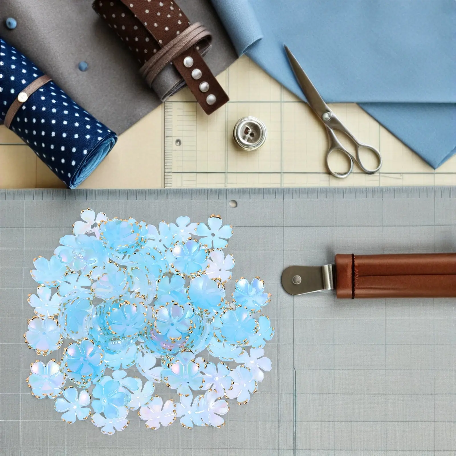 

100pcs Cherry Blossom Beads Acrylic Mini Flower Bead Caps Gold Foil Design For Diy Jewelry Making Craft Bracelet Necklace