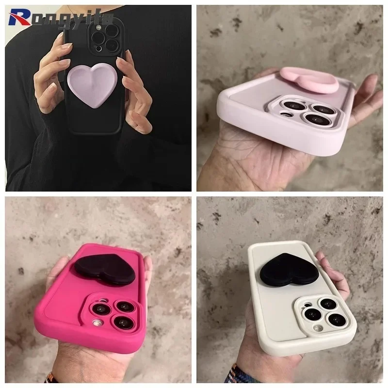 For Redmi 14R A3 Pro A3X 13 4G 12 Note 13R 12R Poco M6 Pro 5G C61 4G Phone Case +Love Holder Solid Color Cover