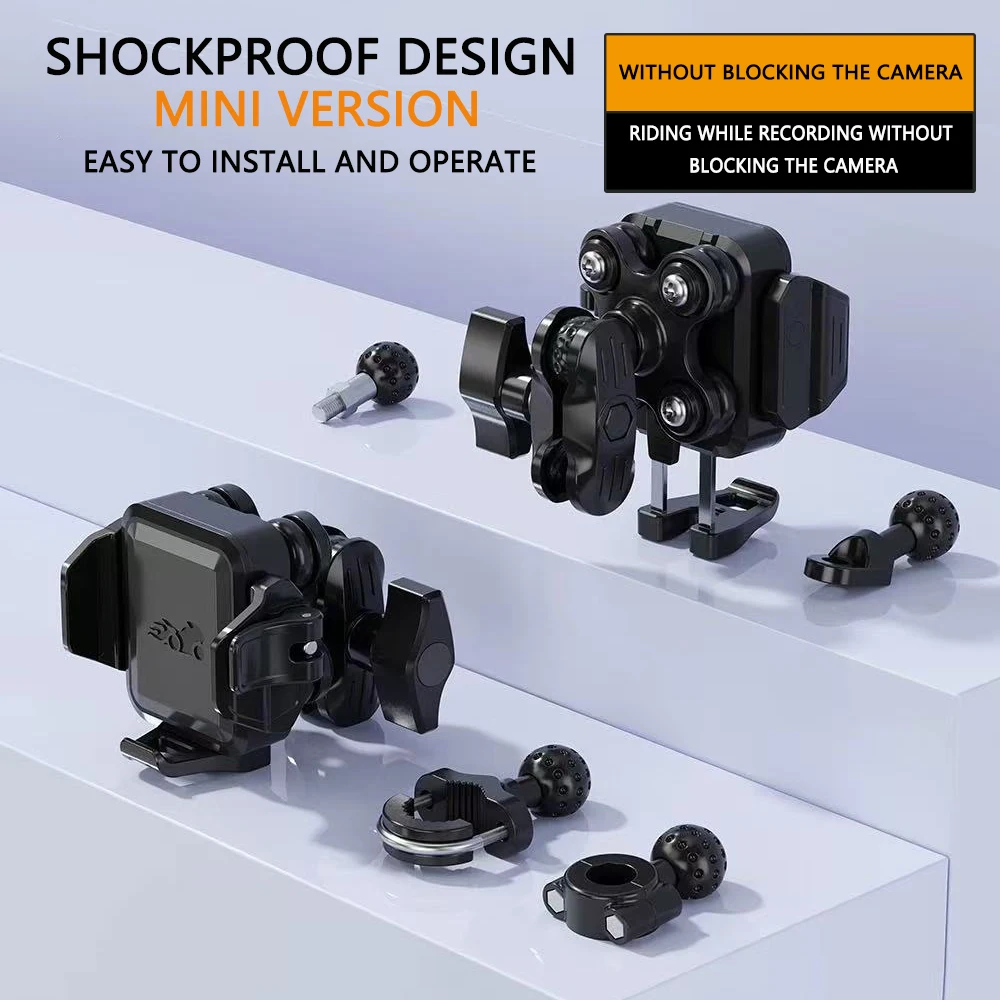 

Motorcycle Riding Shock-Absorbing Phone Holder Handlebar Mount 1s Lock Release Camera Friendly Adjustable Anti-Theft Quick Relea