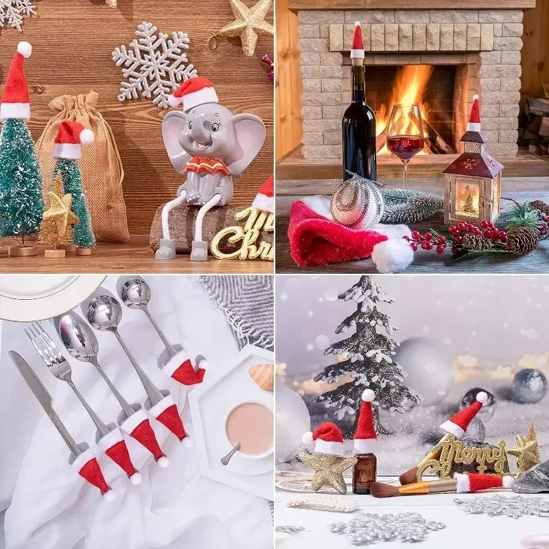 1-50Pcs Mini Santa Hat Wine Bottle Covers Lollipops Candy Caps Christmas Tableware Holder Bottle Cover Hats Xmas Party Decor