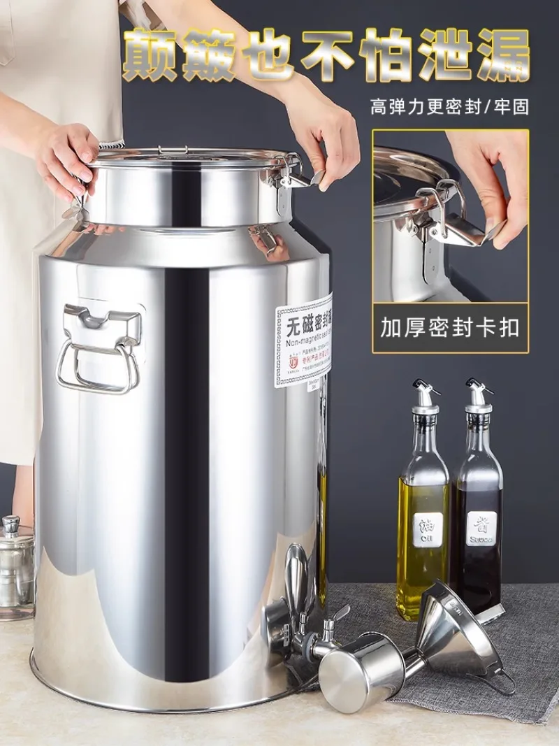 Stainless Steel 304 Faucet Sealed Tank Thickened Oil Drum with Wine Drum Transport Drum