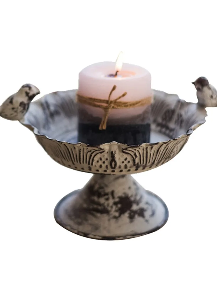 Wrought Iron Candle Holder Bird Food Pot Gardening Storage Flower Pot Holder Decorative Ornament