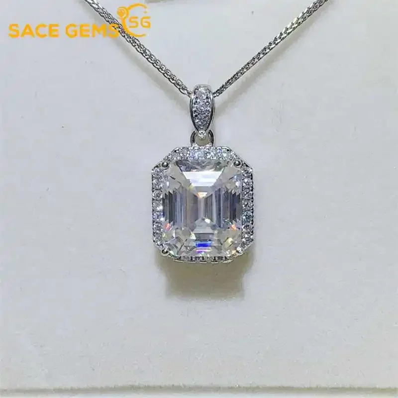 SACE GEMS 925 Sliver GRA Certified D VVS1 5ct Moissanite Pendant Necklaces for Women Wedding Engagement Luxury Jewelry Gift