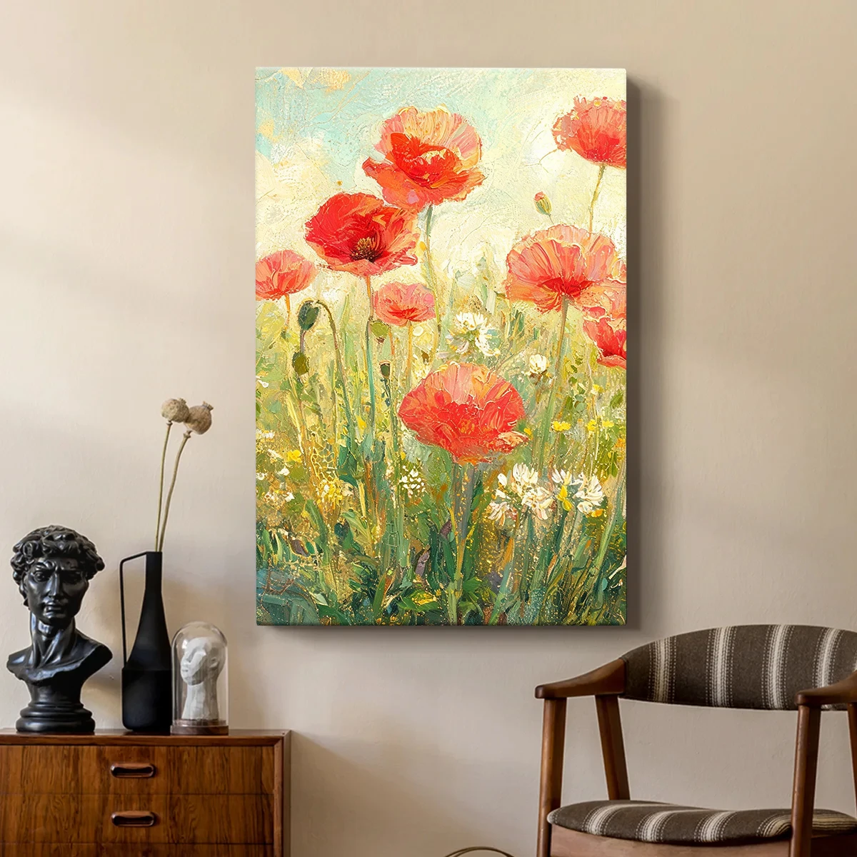 印象派の野花油絵キャンバスウォールアート、額入り花の静物画プ - Home Decor Mirror のレビューと価格
