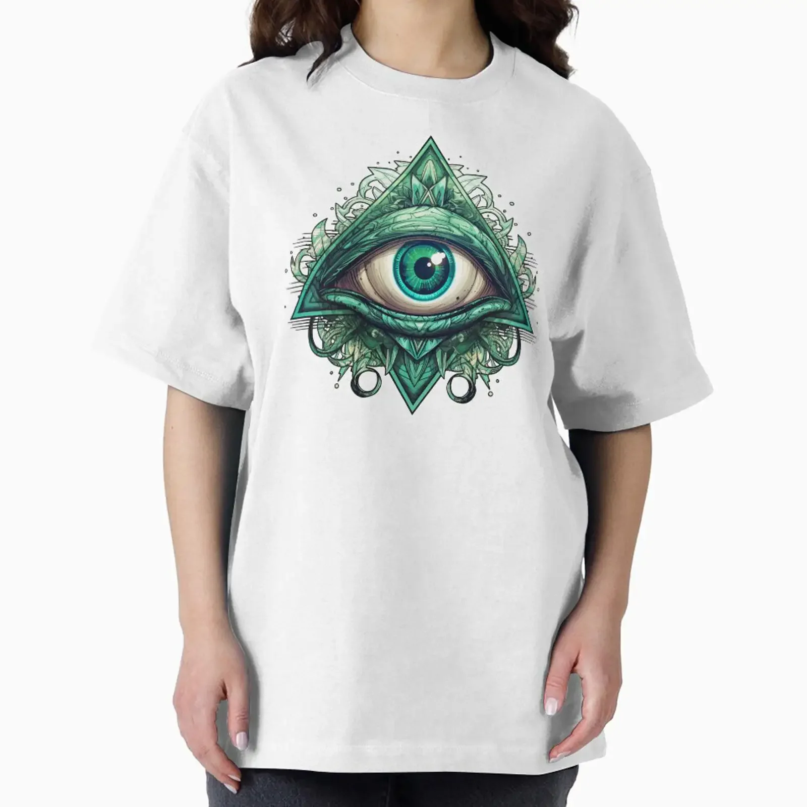 Green Illuminati All Seeing Eye of Providence T Shirt Esoteric Mystic Freemason Masonic Tattoo Style  vintage Washed fashion
