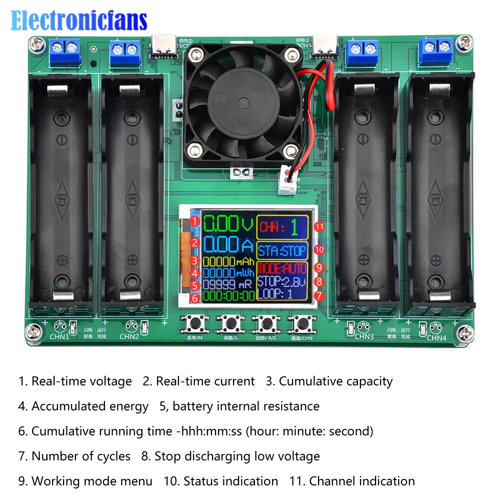 Port 18650 pojemność akumulatora moduł 4-kanałowy cyfrowy wyświetlacz Tester wykrywacz zasilania do pomiaru baterii litowej