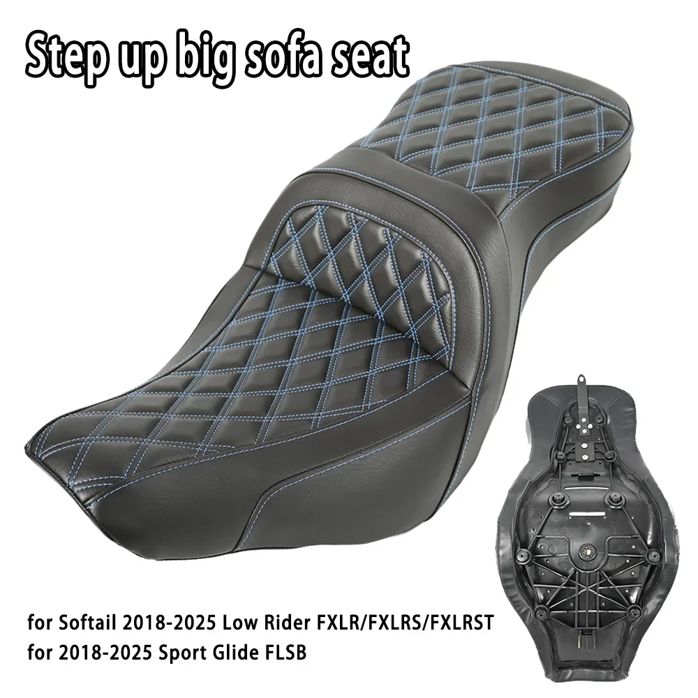 Motorcycle Green Step up Big Sofa Seat Soft Two-step Cushion for Softail 2018-2025 Low Rider FXLR/FXLRS/FXLRST Sport Glide FLSB