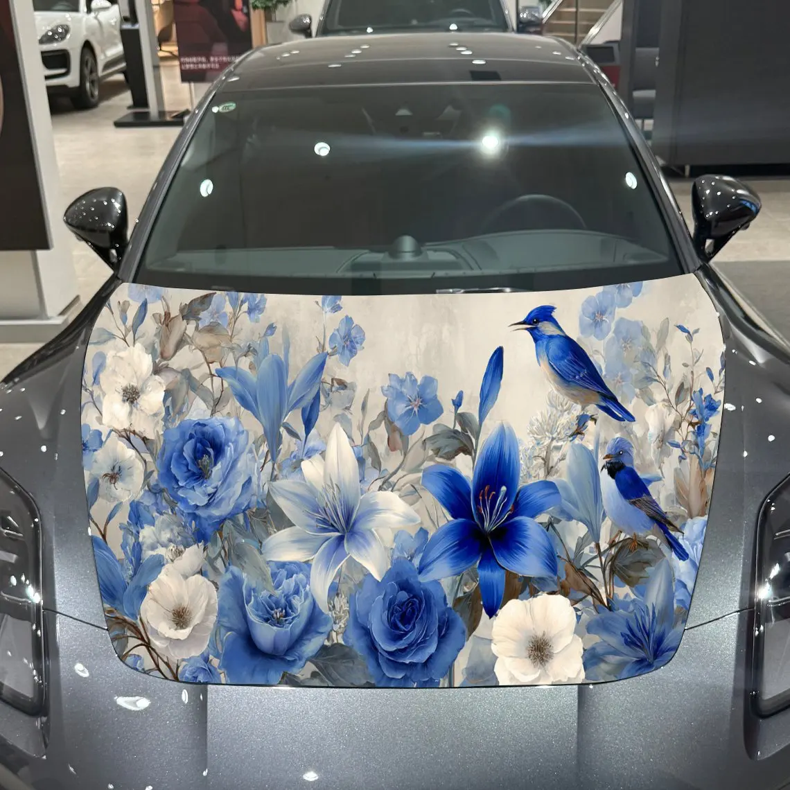 

Blue Kingfisher and Lily Car Hood Vinyl Stickers Car Surface Protection Decal Car Decoration Cover Vinyl Wraps Waterproof Self-a