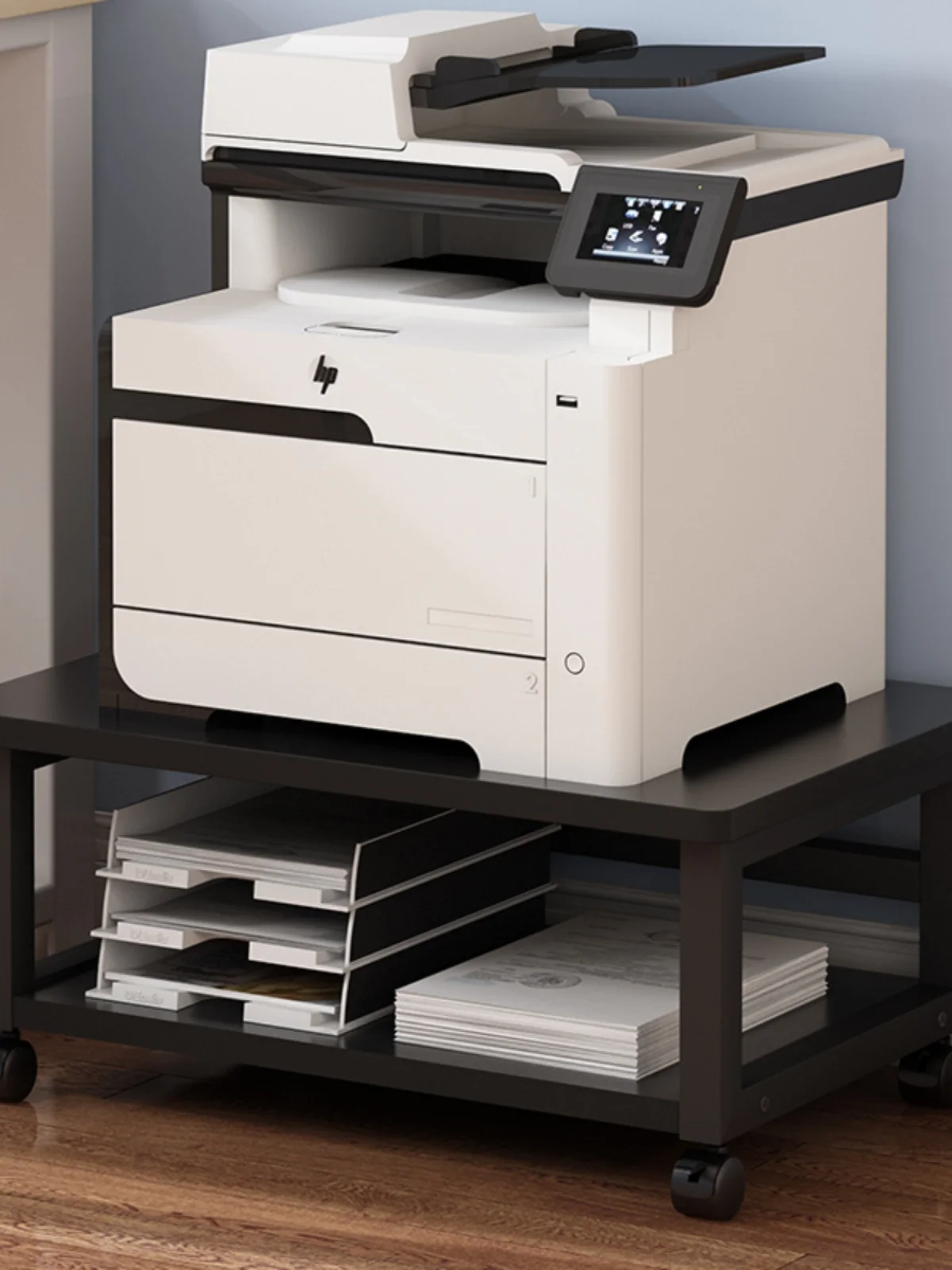 support-d'imprimante-sur-pied-moderne-pour-bureau-avec-roulettes-etagere-de-rangement-mobile-pour-documents-construction-metallique-installation-simple
