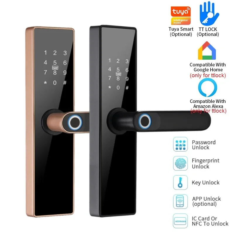 Smart Door Lock TTlock /Tuya Biometric Fingerprint Password IC Card NFC APP Keyless Entry Smartlife Home Digital Electrical Lock