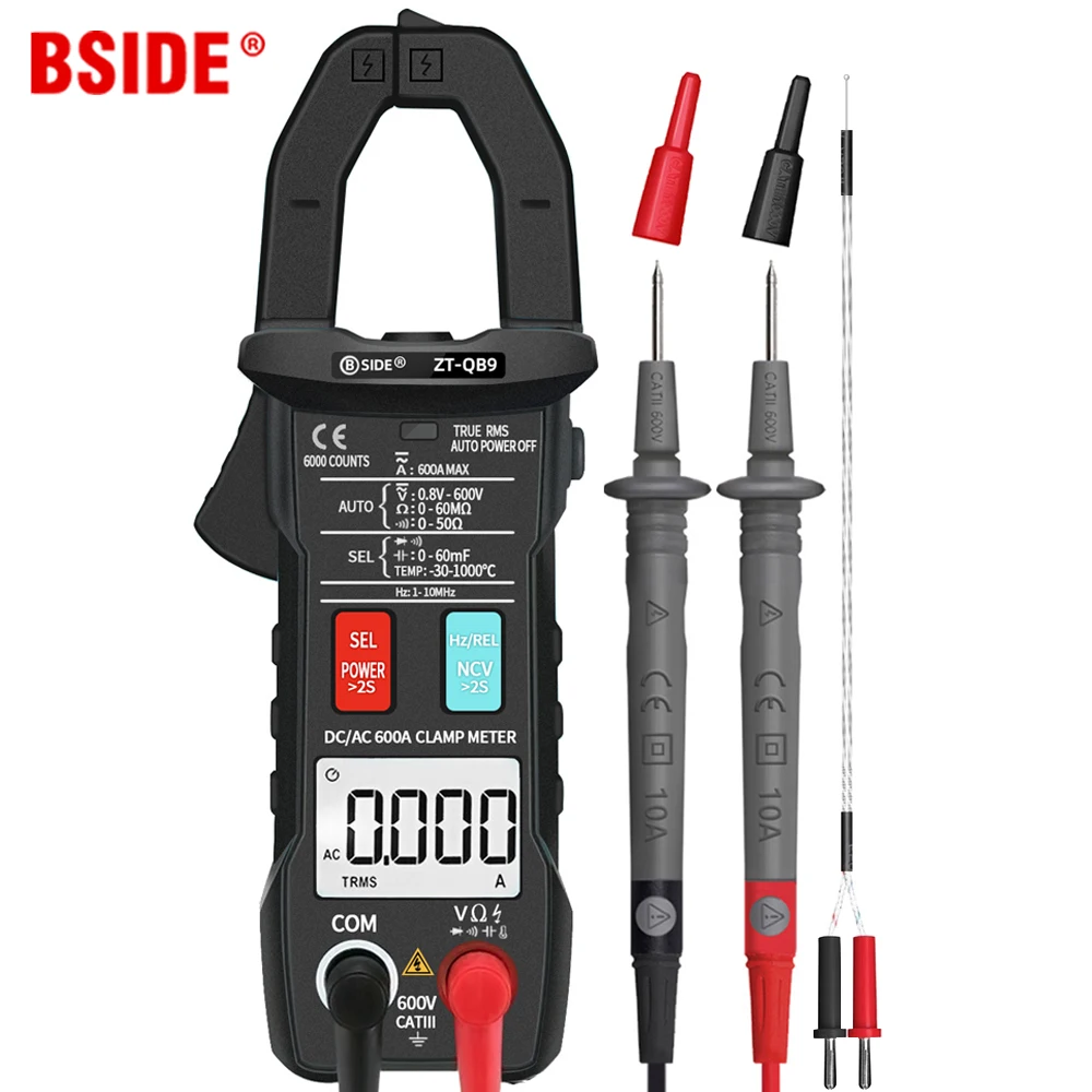 DC/AC 600A Digital Clamp Meter T-RMS Smart pliers Current Ammeter Auto Rang Multimeter Capacitor Voltage NCV Hz Tester