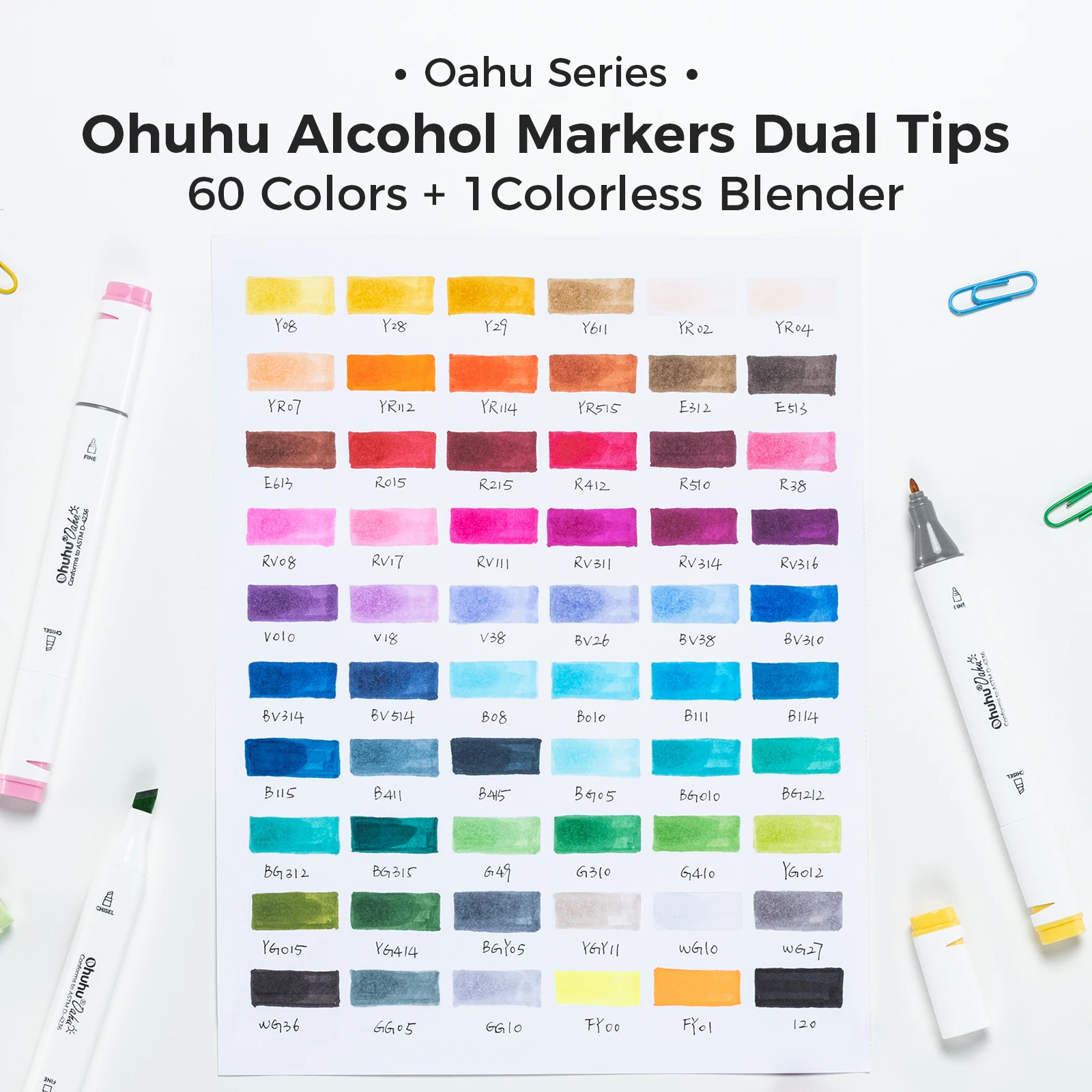 Ohuhu Oahu 60 Colors Marker Pen Set Alcohol Art Markers Dual Tips Felt Pen Sketching Drawing Graffiti Manga School Art Supplies