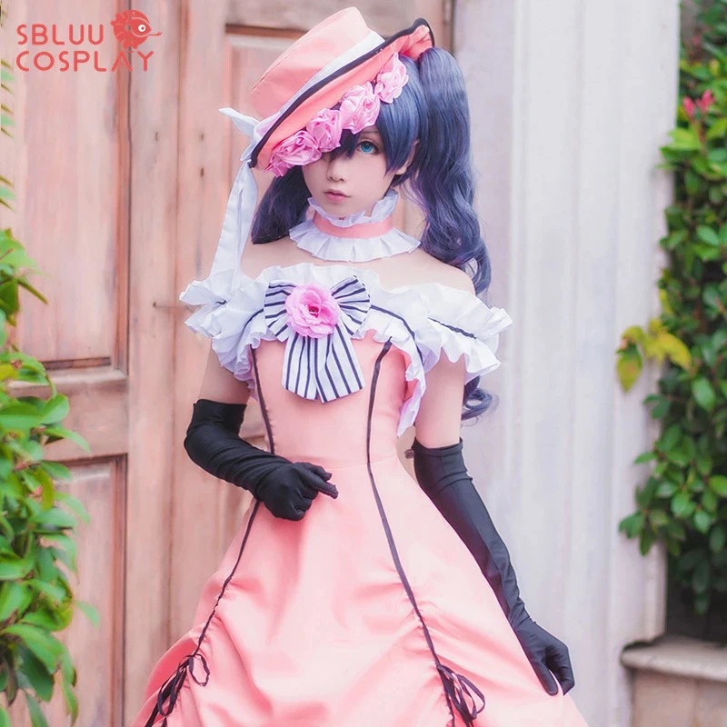 SBluuCosplay Anime Black Butler Ciel Phantomhive Lady Cosplay disfraces mujer moda vestido de fiesta elegante para Halloween con peluca