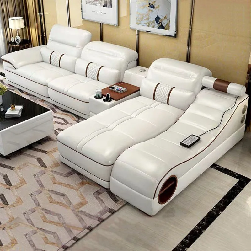 Modern luxury furniture living room leather smart multifunctional massage charging smart sofa set leather couches luxury