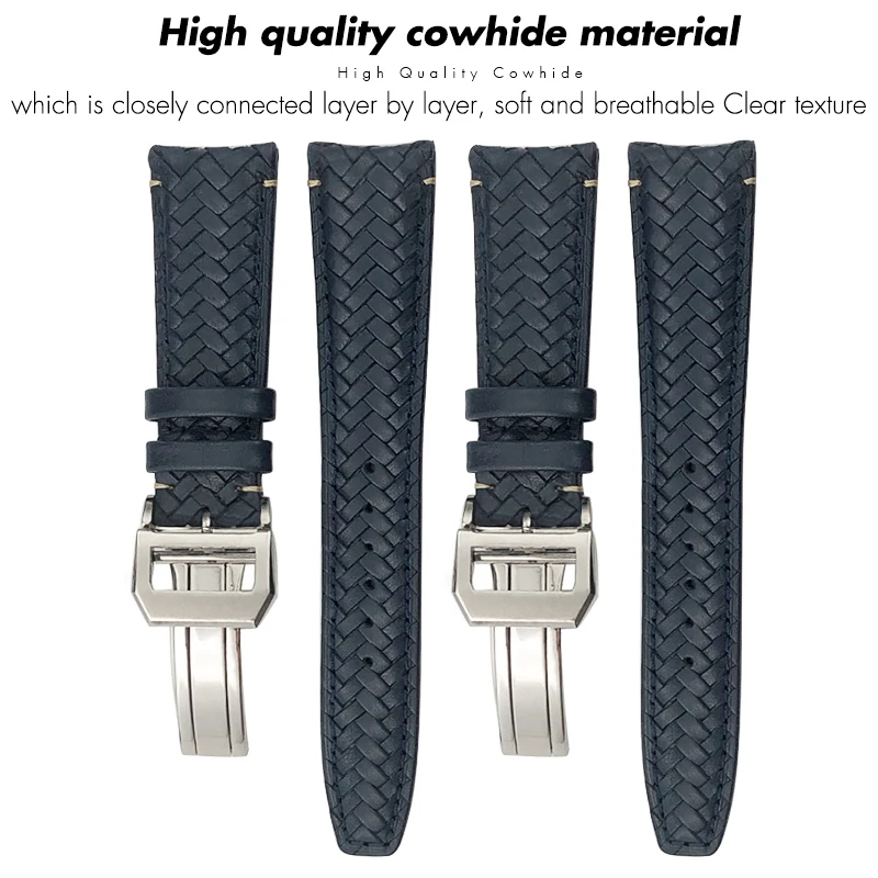 20mm 21mm 22mm Real Woven Calf Leather Watchband for IWC Portugieser Pilot IW394005 IW3777 Blue Soft Cowhide Watch Strap Tools