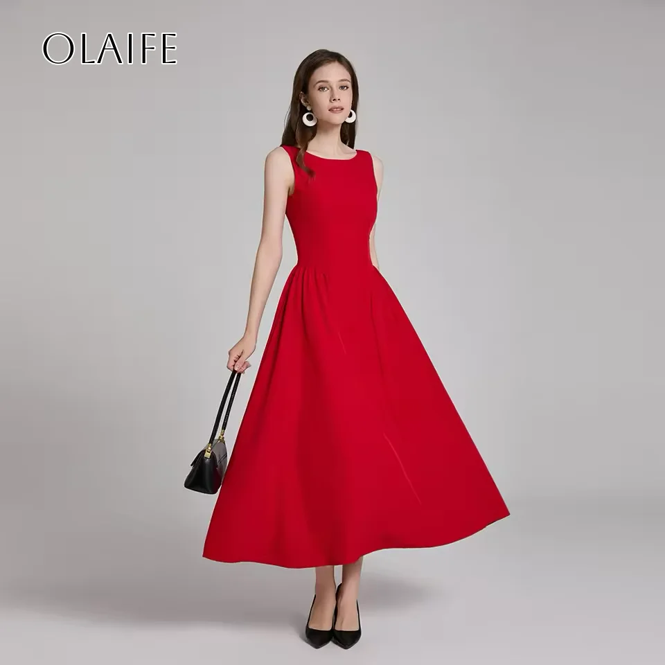 فساتين أنيقة لحفلات العودة للوطن من الساتان على شكل حرف A بدون أكمام بطول الشاي فساتين حفلات مخصصة #4