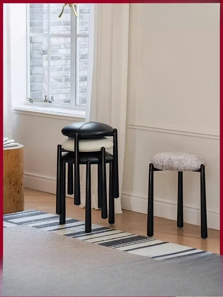 Sean stool, stackable multi-functional dining stool, dressing stool, household stainless steel metal leather soft bag stool