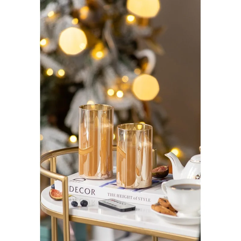 

Amber Glass Rechargeable LED Candles with Remote and USB Charger, 2-Pack, 3x6" L x 3x5" D