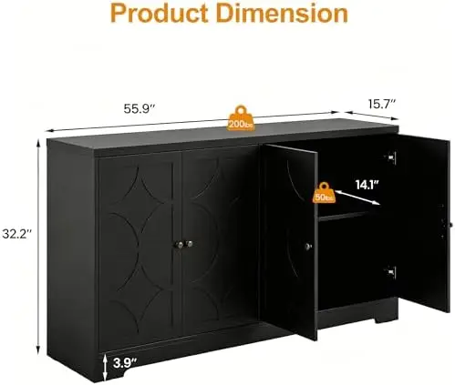 Sideboard Buffet Cabinet with Storage, 56