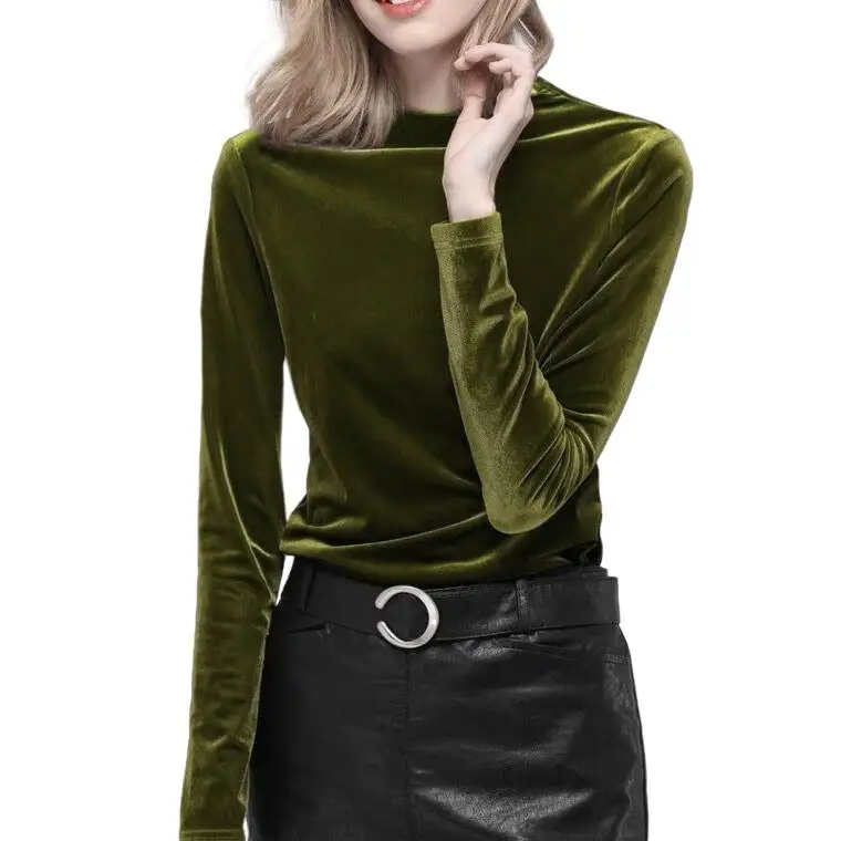 

Spring Autunm long sleeve half turtleneck velour blouse tops,French elegant velour shirts femme camisetas mujer