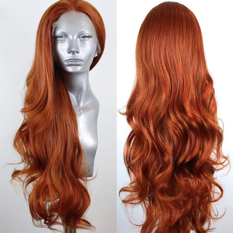 

Dark Orange Deep Body Wave Hair Synthetic 13x4 Lace Front Wigs High Quality Heat Resistant Fiber Hair Natural Hairline For Women