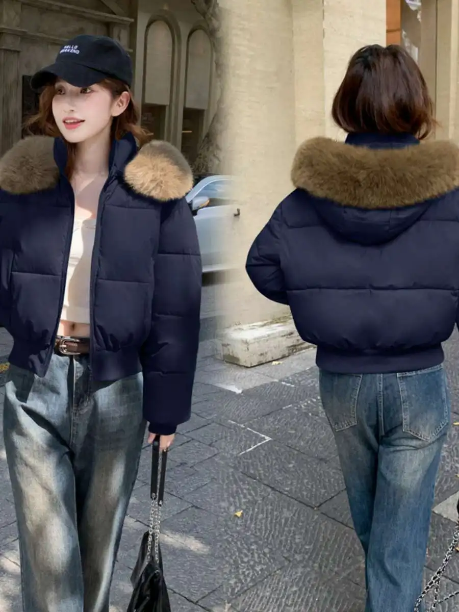 

ort Puffer Jaet, женская дизайнерская хлопковая одежда с капюшоном и меховым воротником, синий цвет, зимняя новая верхняя одежда Sle Bread Sle