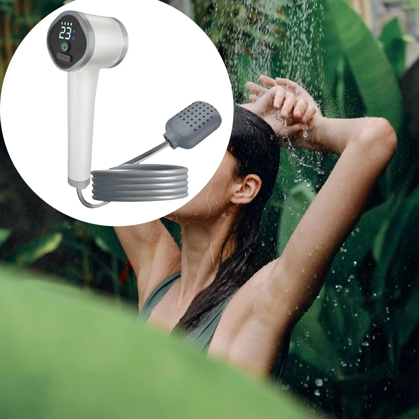 

Портативный душ для кемпинга, уличного использования, мощный напорный душ с USB, для пляжа, походов, мытья автомобилей