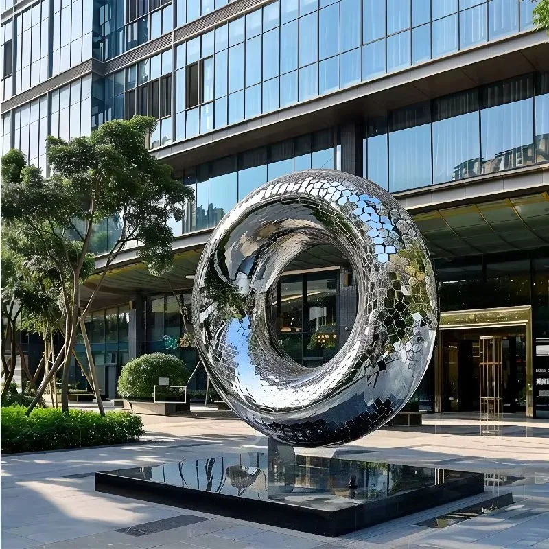 Carved Circular Ring Stainless Steel Sculpture Mirror Polished Custom Decor For Outdoor City Square Villa Garden Landscape
