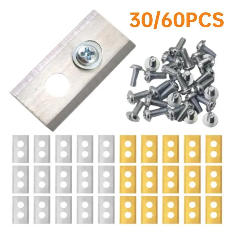 30/60PCS สแตนเลสสตีลเครื่องตัดหญ้าเปลี่ยนใบมีด 2-Hole Design สนามหญ้าตัดใบมีดเครื่องซักผ้าและสกรูสําหรับ Mammotion Luba หุ่นยนต์