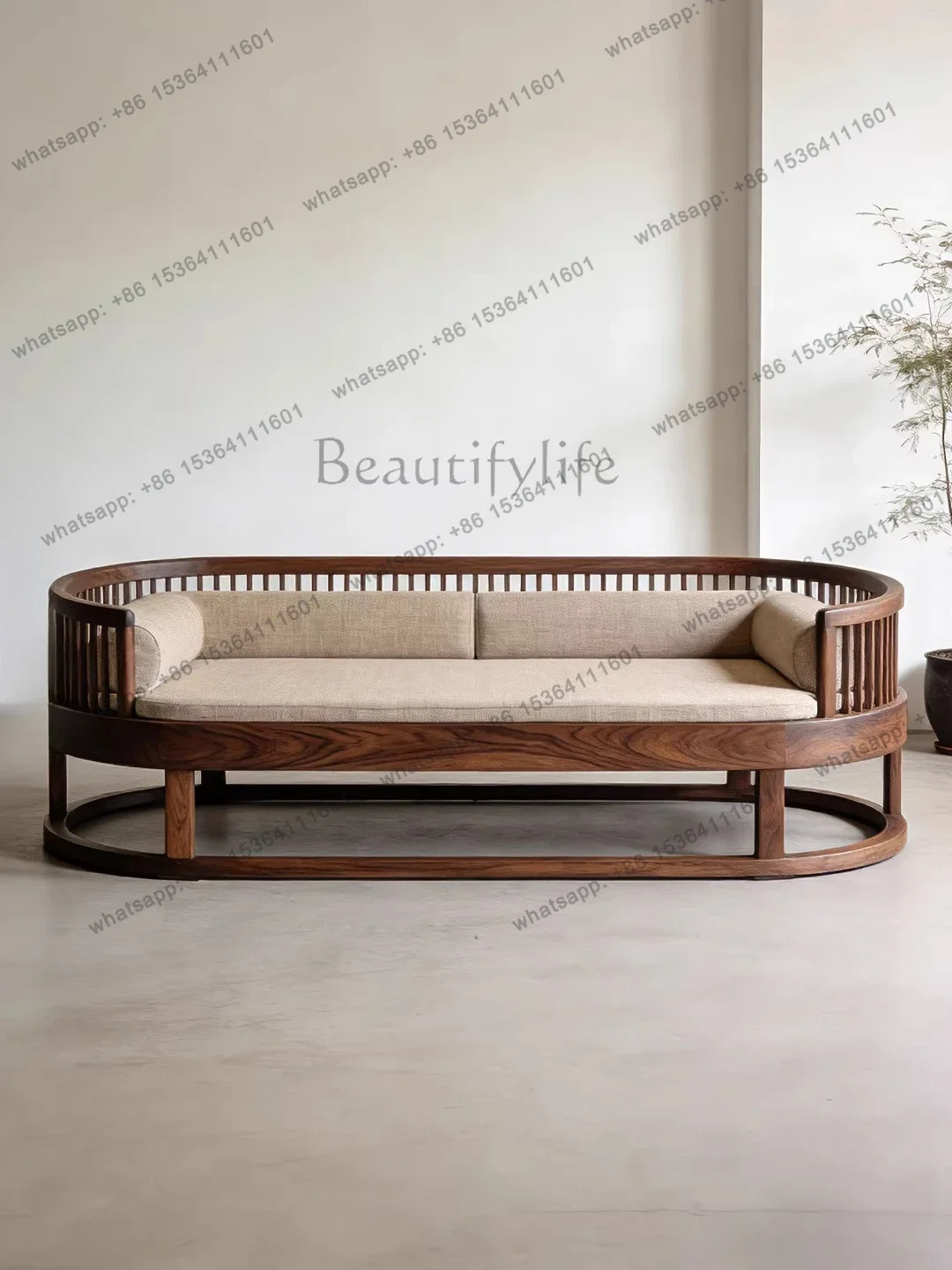 

LXNew Chinese-style North American black walnut straight-row sofa living room solid wood oval sofaSSS