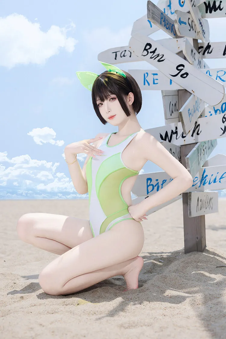 Sport Swimsuit One Piece Mesh Transparent Splicing High Split Racing Swim Anime Cos Sexy Cute Hot Spring for Women view 5