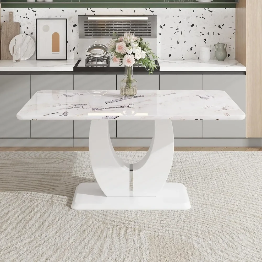 

Modern dining table for 4 people, rectangular dining table, imitation marble tabletop, white kitchen living room table