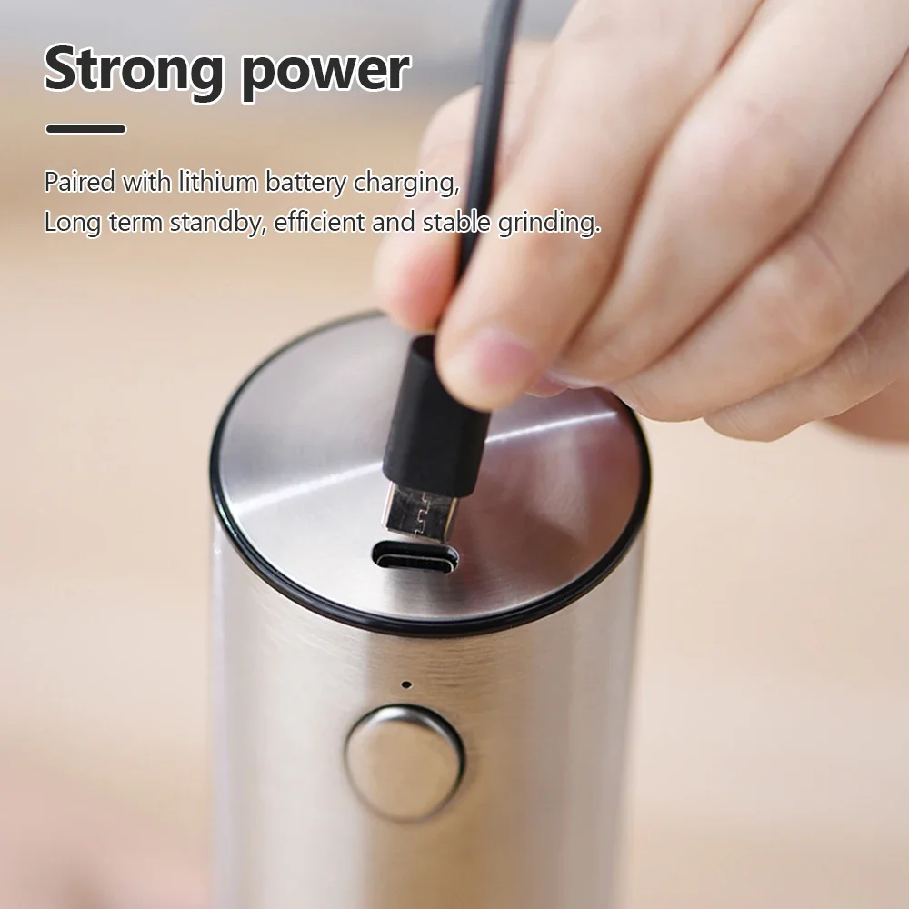 Electric Pepper Grinder Stainless Steel Salt and Pepper Grinder USB Rechargeable Adjustable Coarseness Spice Mill Kitchen Tool