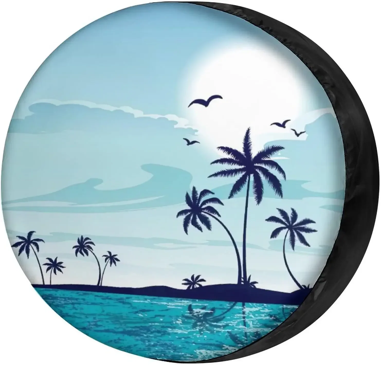 Seaside Summer Coconut Trees and Bird Spare Tire Cover Wheel Tire Cover Fit for Trailer RV SUV and Many Vehicle 14-17 Inch