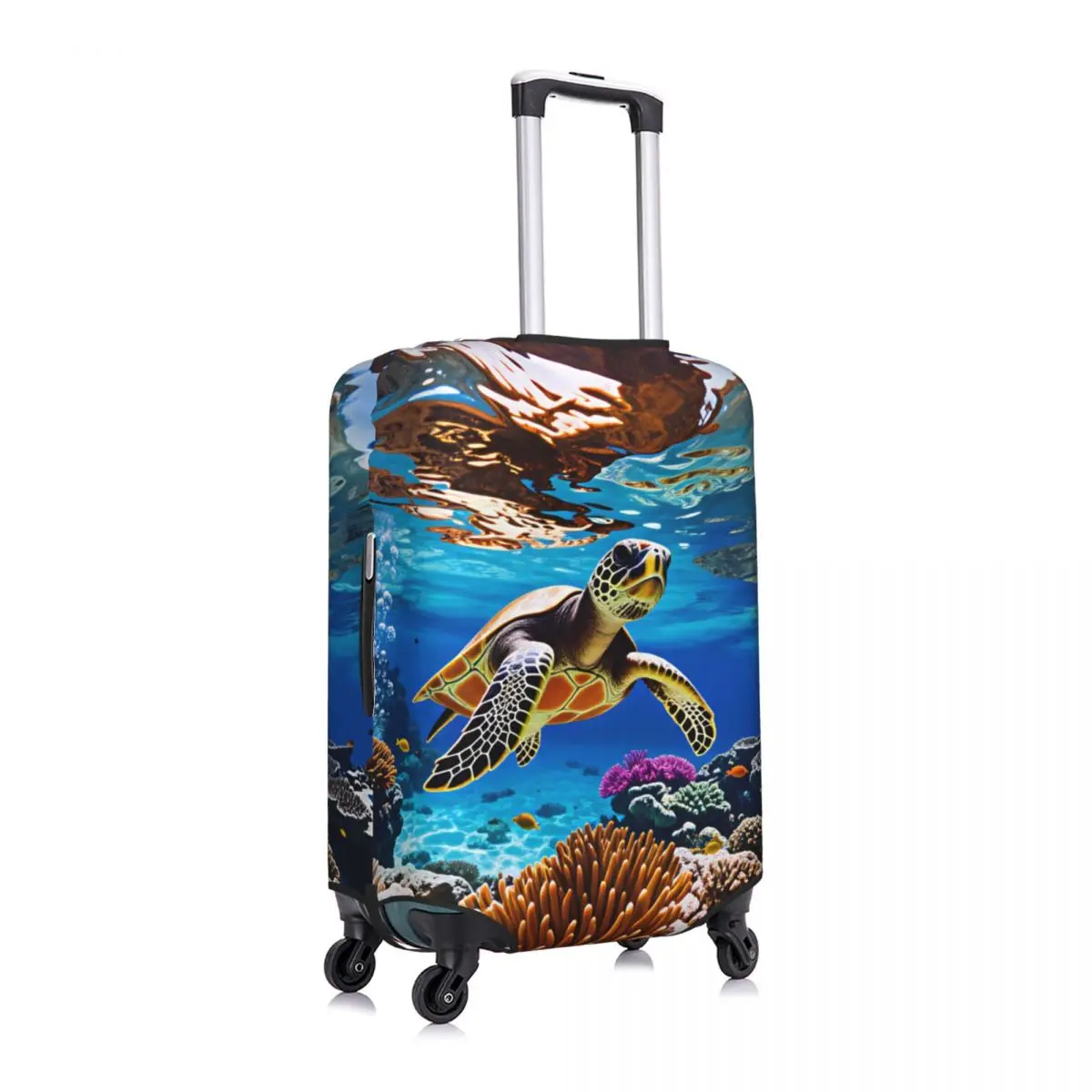 Reflection Coral Reef Sea Turtle Print Travel Luggage Cover Dust Proof Suitcase Cover Protector Fit 18-32 Inch
