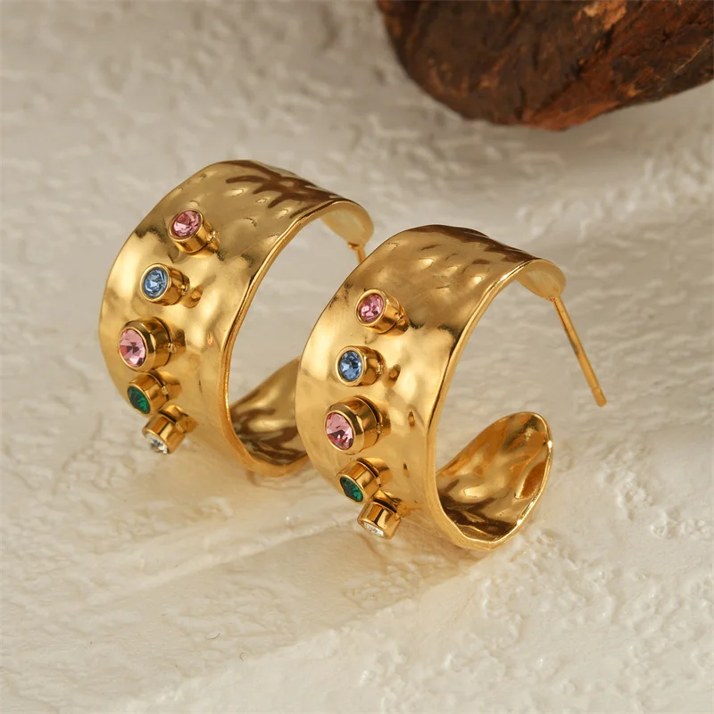 XIALUOKE Trendy Colorful Crystal Wide Band Jewelry Women Statement Rings Accessories Earrings image 3