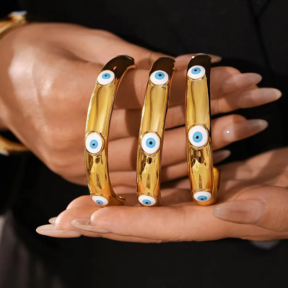 

Plated Trendy Evil Eye Bangle Bracelet Lucky Charm Jewelry Non-fading Stainless Steel Factory Direct Sale Stylish Protective