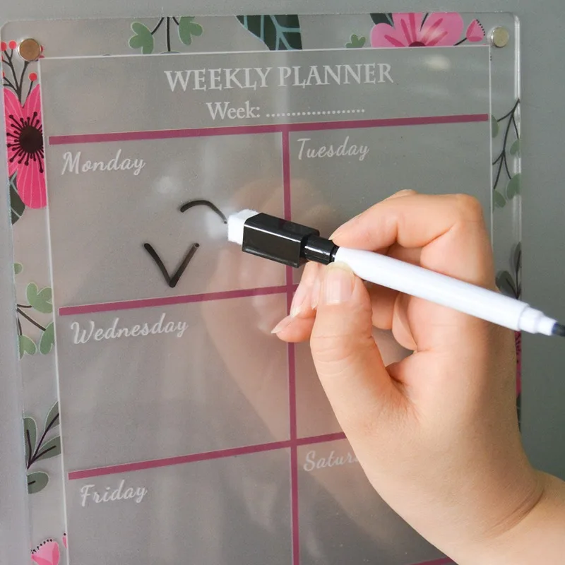 PYLV Fridge Magnet Sticker Calendar Board Planner Reusable Magnetic Dry Erase Board Schedule Transparent Acrylic Fridge Message