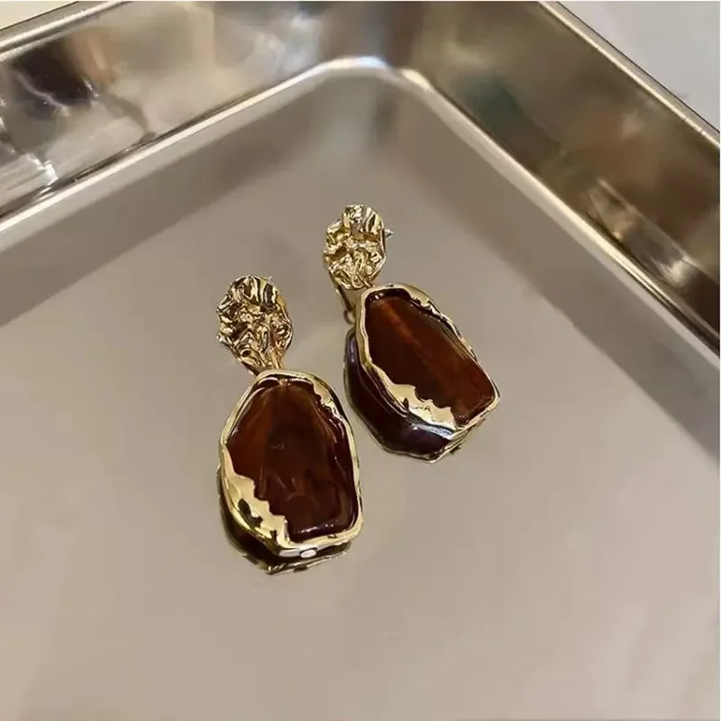 2PCS Retro Mirad Irregular Acrylic Luxury Creative Fashion Women's Earrings, Suitable for Elegant Women's Daily Wear