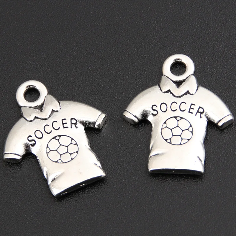 30pcs Silver Color 19x16mm Soccer Jersey Charms Shirt Sports Pendant Fit DIY Handmade Jewelry Making Metal Alloy Supplies