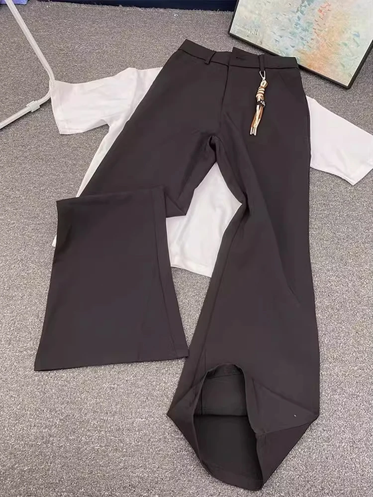 

Ice Silk Men's Summer Thin American Sle High Waist Pants CleanFit Bla Suit Pants Straight Leg Casual Teen Faion