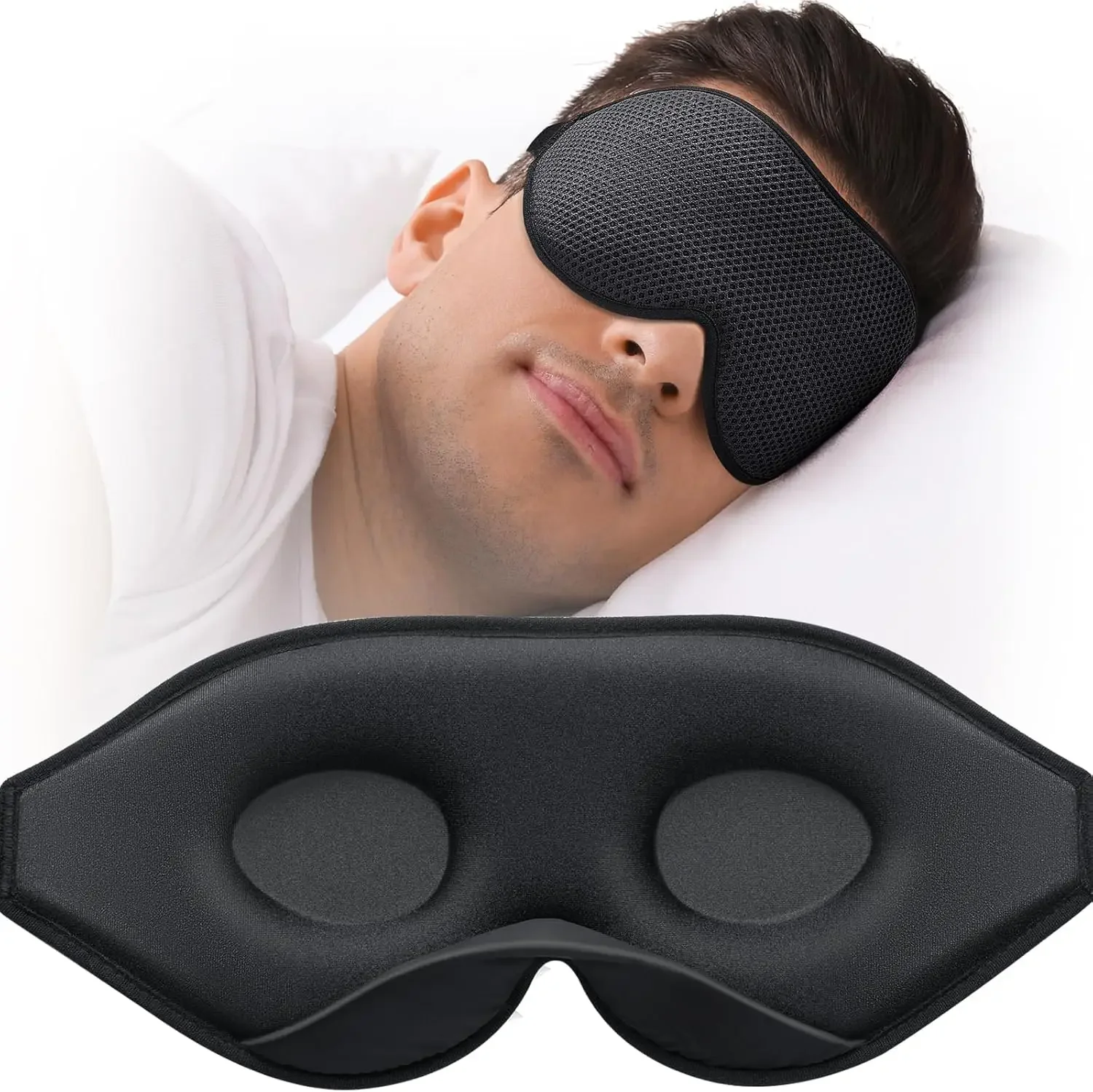 

3D Contoured Sleep Mask for Side Sleepers, Light Blocking Eye Cover with Adjustable Strap, Black